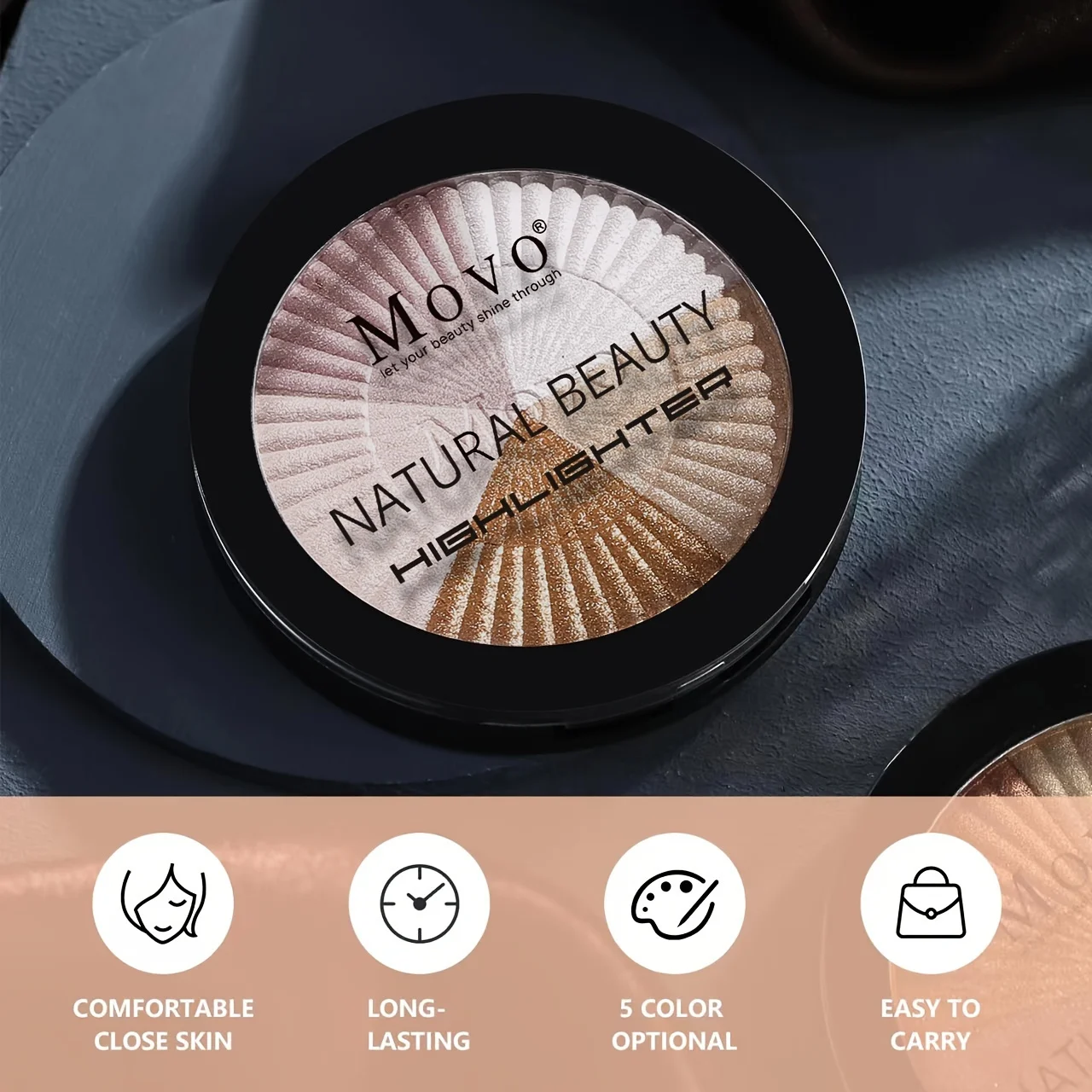 5 Colors Highlighter Powder Makeup Palette, Shimmer Glitter Highlighter Palette High Pigment Face Illuminator Makeup