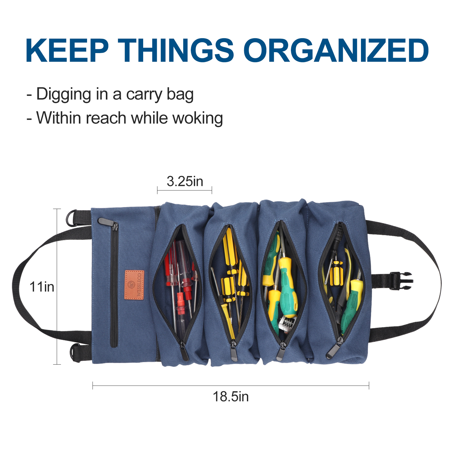 5 Compartment Canvas Roll Up Tool Pouch