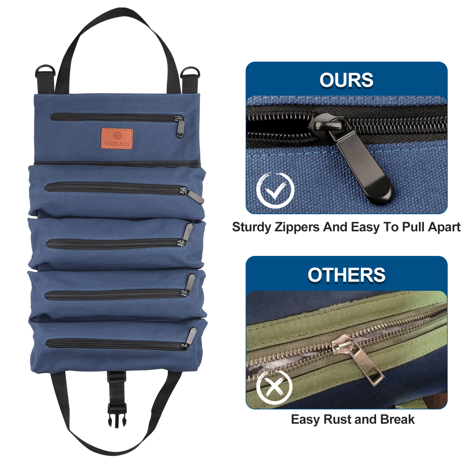 5 Compartment Canvas Roll Up Tool Pouch