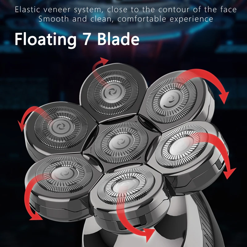 5 IN 1 4D Men's Rechargeable Bald Head Electric Shaver 7 Floating Cutter Beard Nose Ear Hair Trimmer Men Facial 5 IN 1 4D Men's Rechargeable Bald Head Electric Shaver 7 Floating Cutter Beard Nose Ear Hair Trimmer Men Facial