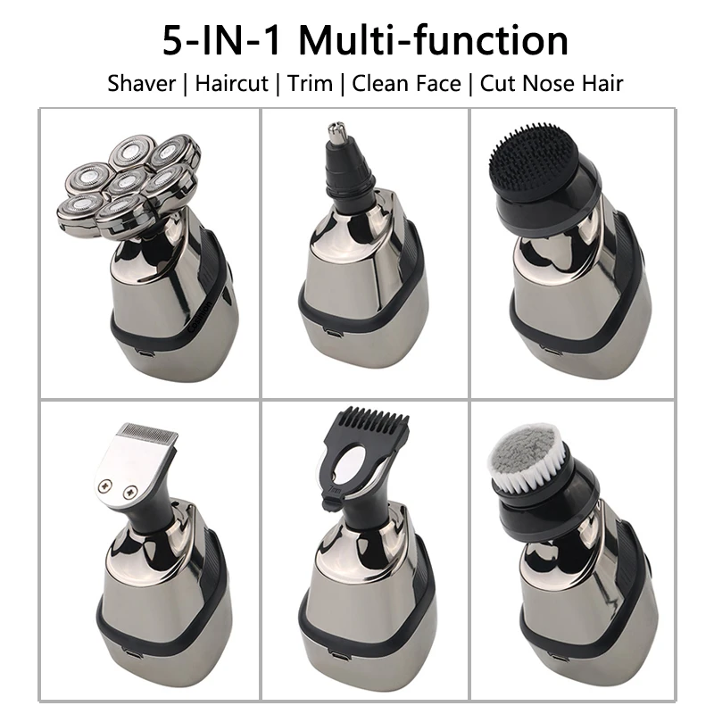 5 IN 1 4D Men's Rechargeable Bald Head Electric Shaver 7 Floating Cutter Beard Nose Ear Hair Trimmer Men Facial 5 IN 1 4D Men's Rechargeable Bald Head Electric Shaver 7 Floating Cutter Beard Nose Ear Hair Trimmer Men Facial