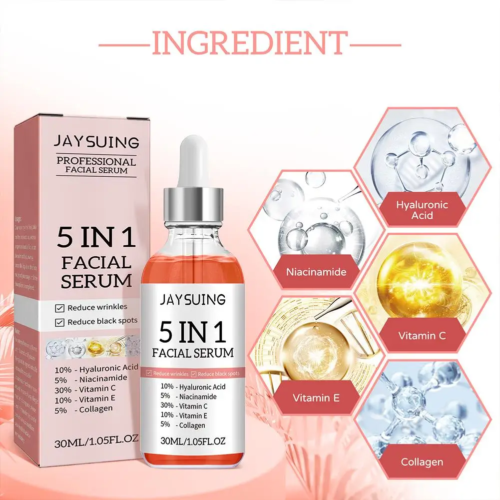 5 In 1 Fade fine lines Firming Face Serum Moisturizing brightning Vitamin C Hyaluronic Acid Facial Serum Shrink Pores 5 In 1 Fade fine lines Firming Face Serum Moisturizing brightning Vitamin C Hyaluronic Acid Facial Serum Shrink Pores