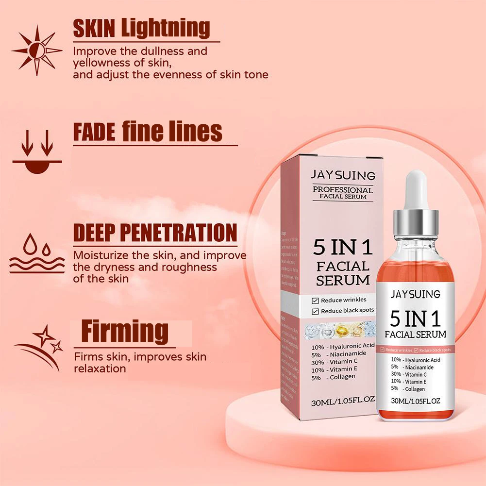 5 In 1 Fade fine lines Firming Face Serum Moisturizing brightning Vitamin C Hyaluronic Acid Facial Serum Shrink Pores 5 In 1 Fade fine lines Firming Face Serum Moisturizing brightning Vitamin C Hyaluronic Acid Facial Serum Shrink Pores