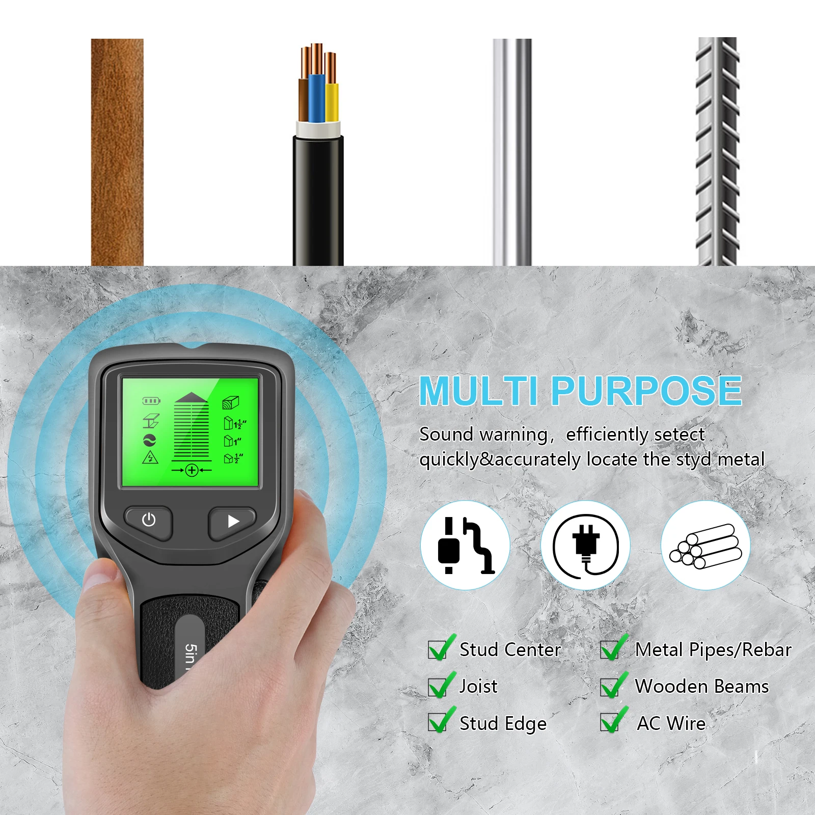 5 In 1 Metal Detector Wall Detector Wall Thickness Gauge Backlight Wall Stud Finder Electronic Wall Scanner Gold Finder 5 In 1 Metal Detector Wall Detector Wall Thickness Gauge Backlight Wall Stud Finder Electronic Wall Scanner Gold Finder