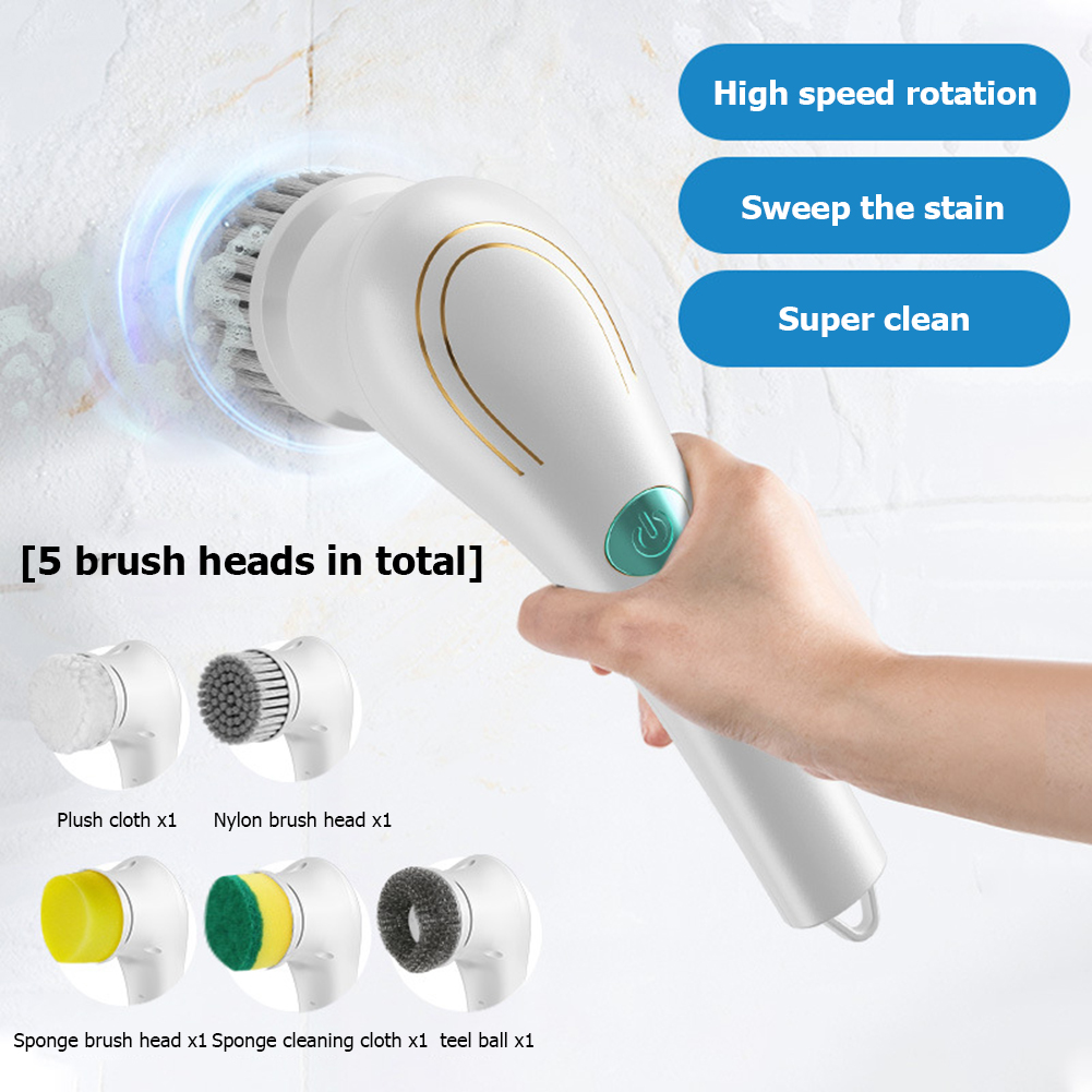 5 in 1 Multifunctional Electric Cleaning Brush USB charging Bathroom Wash Brush Kitchen Cleaning Tool Dishwashing Brush