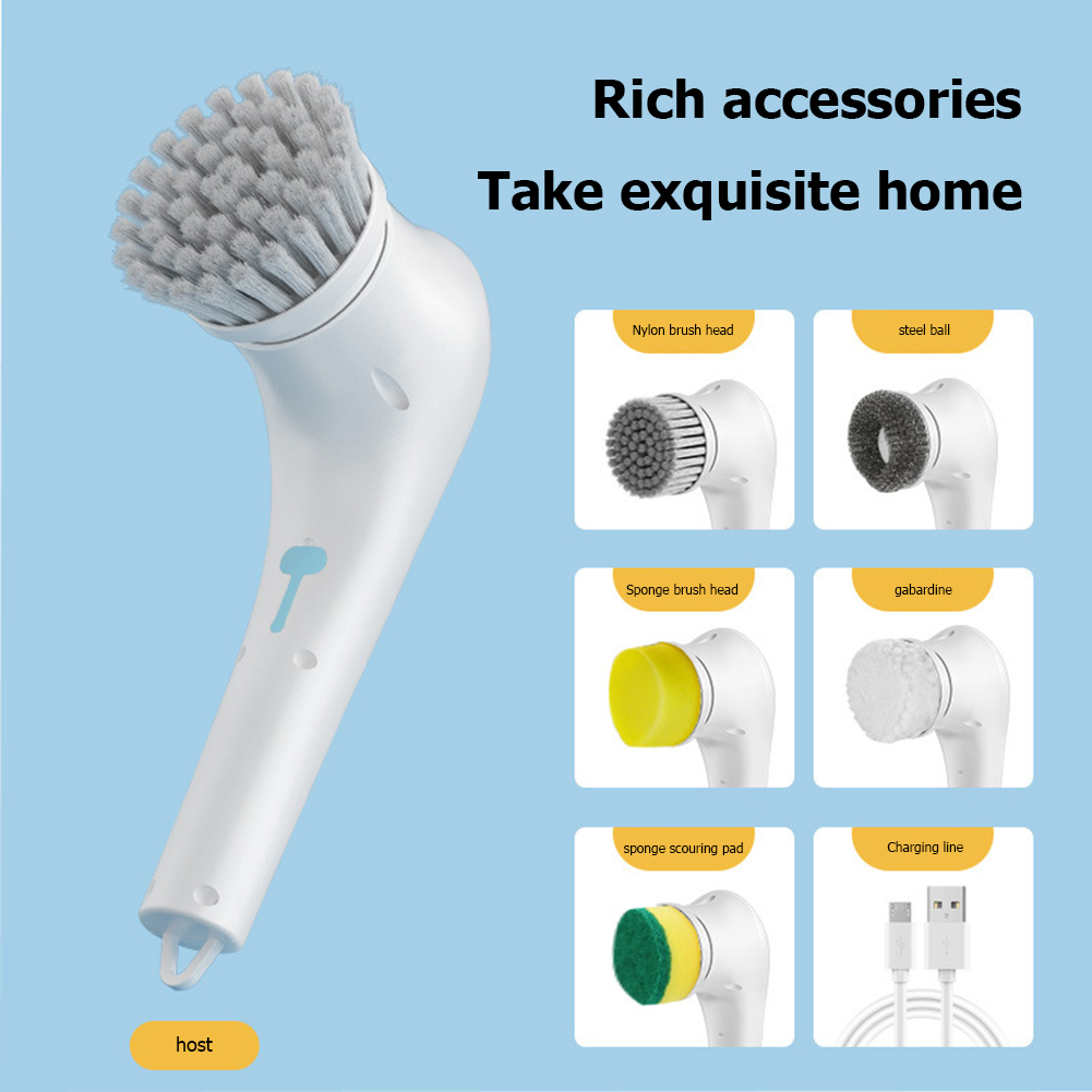 5 in 1 Multifunctional Electric Cleaning Brush USB charging Bathroom Wash Brush Kitchen Cleaning Tool Dishwashing Brush