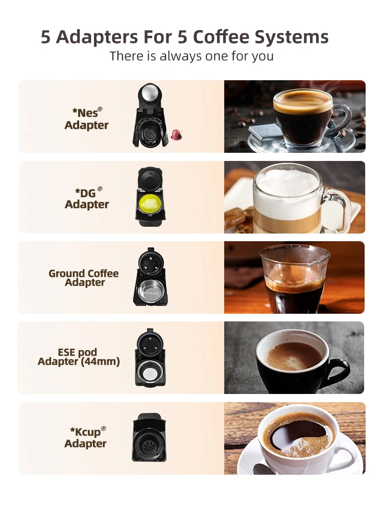 5 in 1 Multiple Capsule Coffee Machine Hot/Cold DG Cappuccino Nes Small Capsule ESE Pod Ground Coffee Cafeteria 20Bar