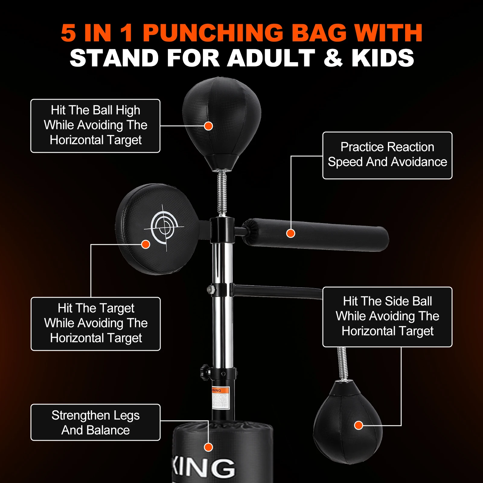 5 in 1 Punching Bag with Stand for Adult and Kids, Freestanding Speed Bag Hitting Target Heavy Kickboxing Bag