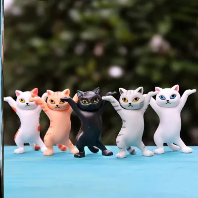 5 Models Dancing Cat Figure Decoration Animation Cat Model Fashion Toy Enchanting Cat Capsule Toy Doll Cake Decoration