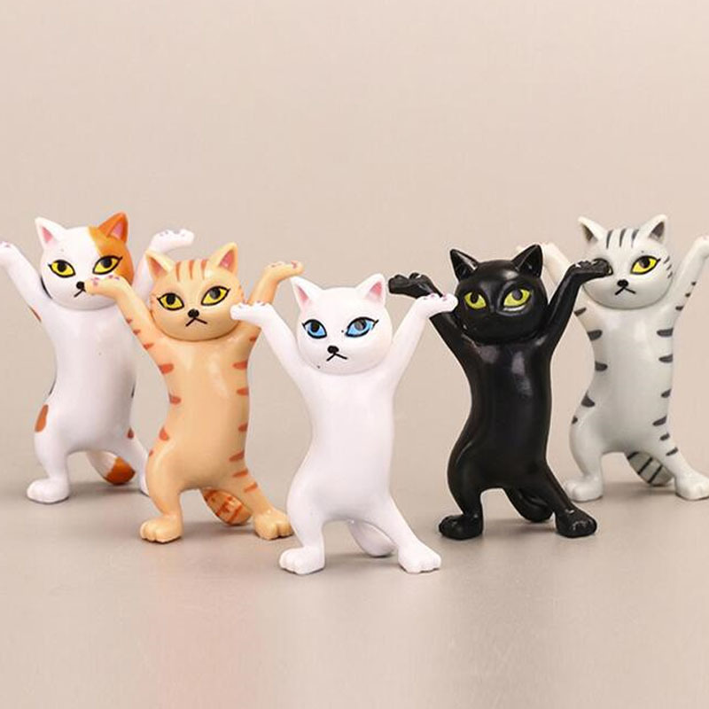 5 Models Dancing Cat Figure Decoration Animation Cat Model Fashion Toy Enchanting Cat Capsule Toy Doll Cake Decoration