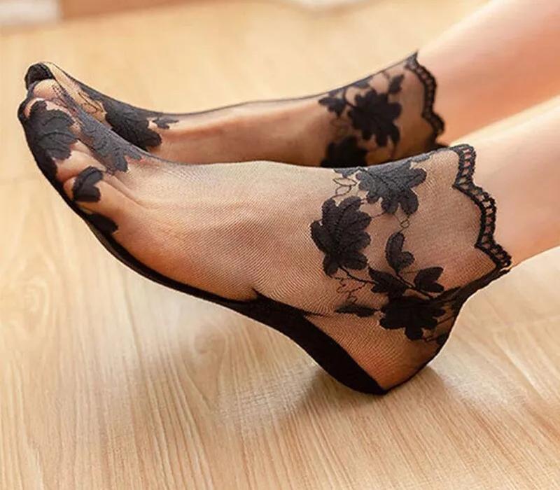 5 Pairs Summer Pure Cotton Women Socks Leaves Lace Invisible Thin Ladies Boat Hollow Non-slip Shallow Stockings