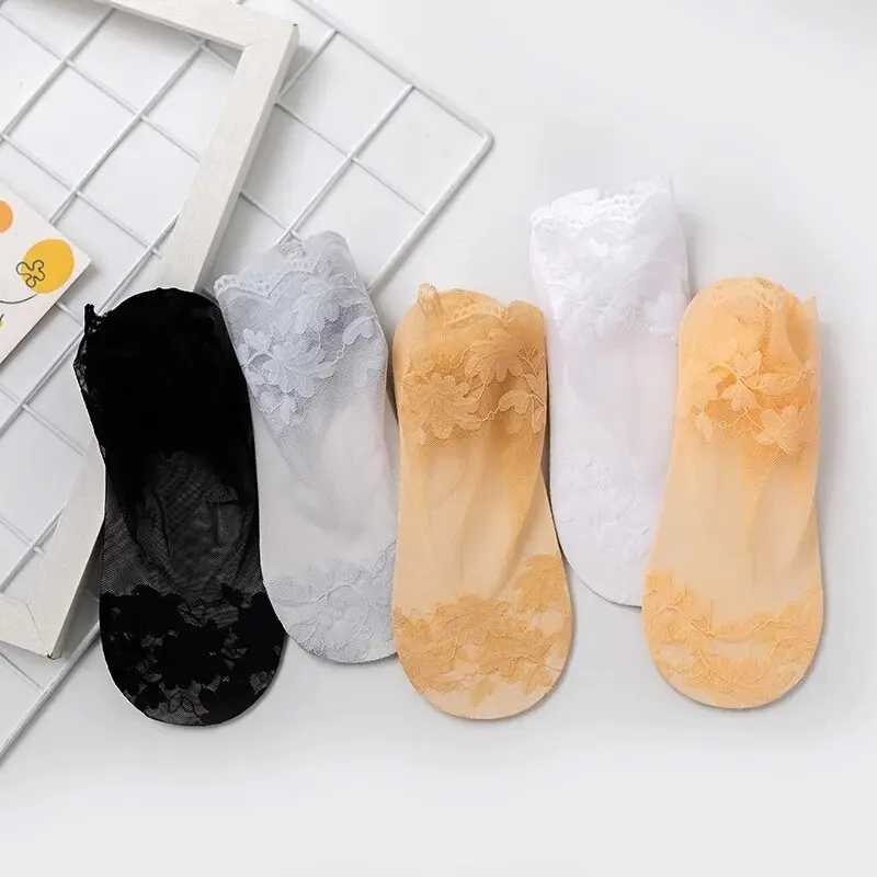 5 Pairs Summer Pure Cotton Women Socks Leaves Lace Invisible Thin Ladies Boat Hollow Non-slip Shallow Stockings 5 Pairs Summer Pure Cotton Women Socks Leaves Lace Invisible Thin Ladies Boat Hollow Non-slip Shallow Stockings