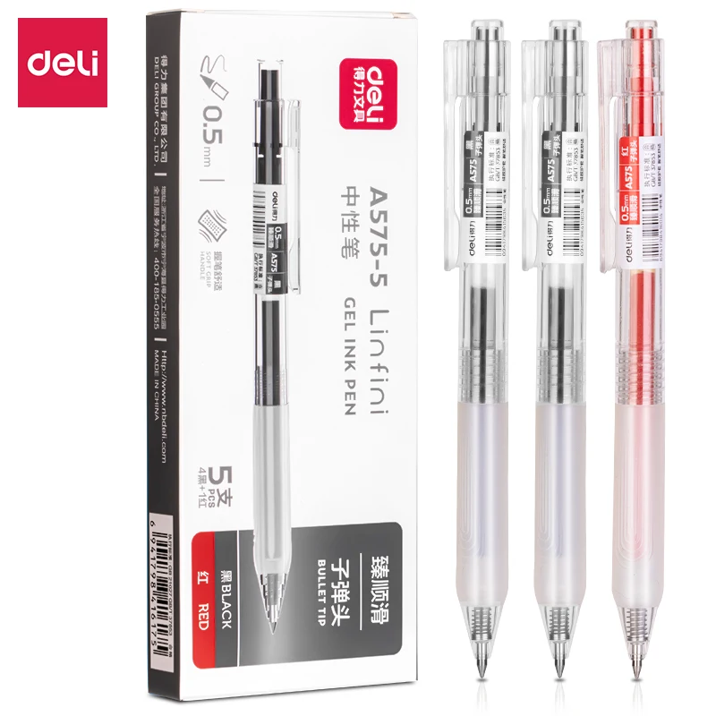 5 Pens Retractable Gel Ink Pen Black Blue Bullet Tip Office Writing Pen 0.5 mm Replaceable Refills School Supplies