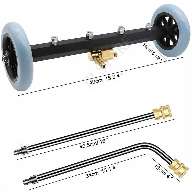 5000PSI Car Chassis High Pressure Washer 16 Inch Electric Car Washing Iocomotive Bottom Water Broom with 2 Extension