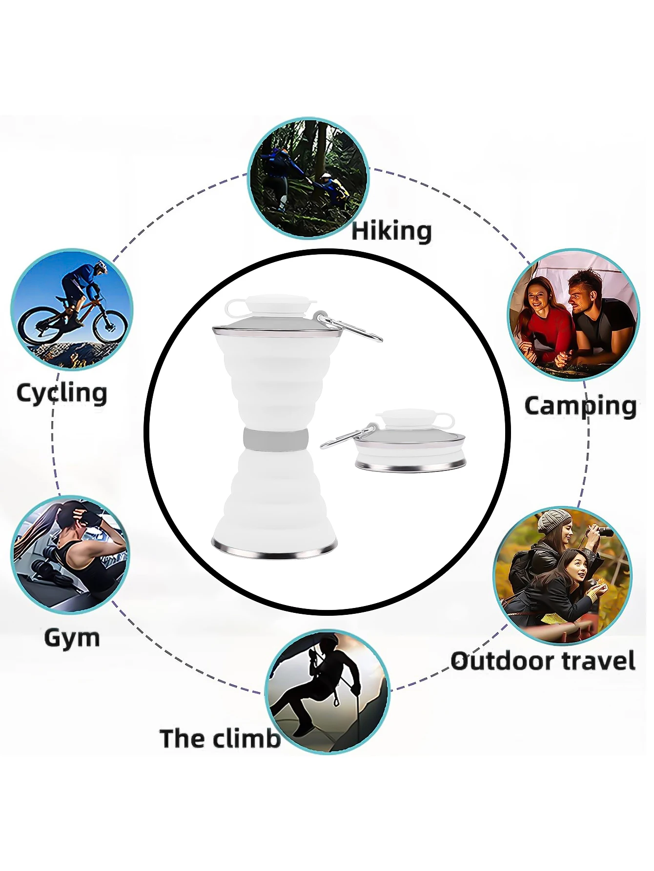 500ML Silicone Water Bottle Cup Foldable Leak Proof Portable Sports Travel Water Bottles For Outdoor Travel Gym Hiking