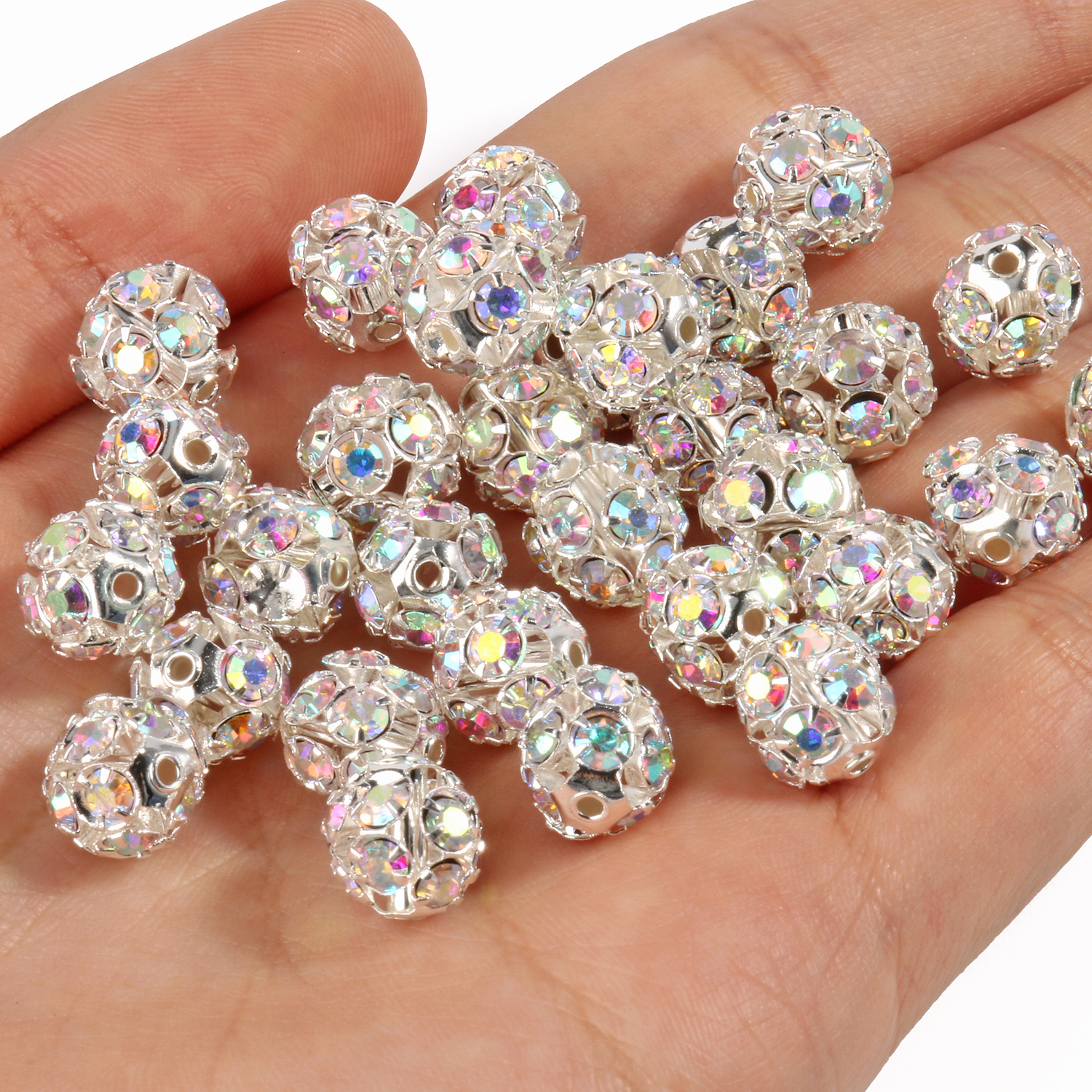50pc Rhinestone Ball Shape Loose Beads Metal Crystal Beads for Jewelry Making DIY Accessories 50pc Rhinestone Ball Shape Loose Beads Metal Crystal Beads for Jewelry Making DIY Accessories