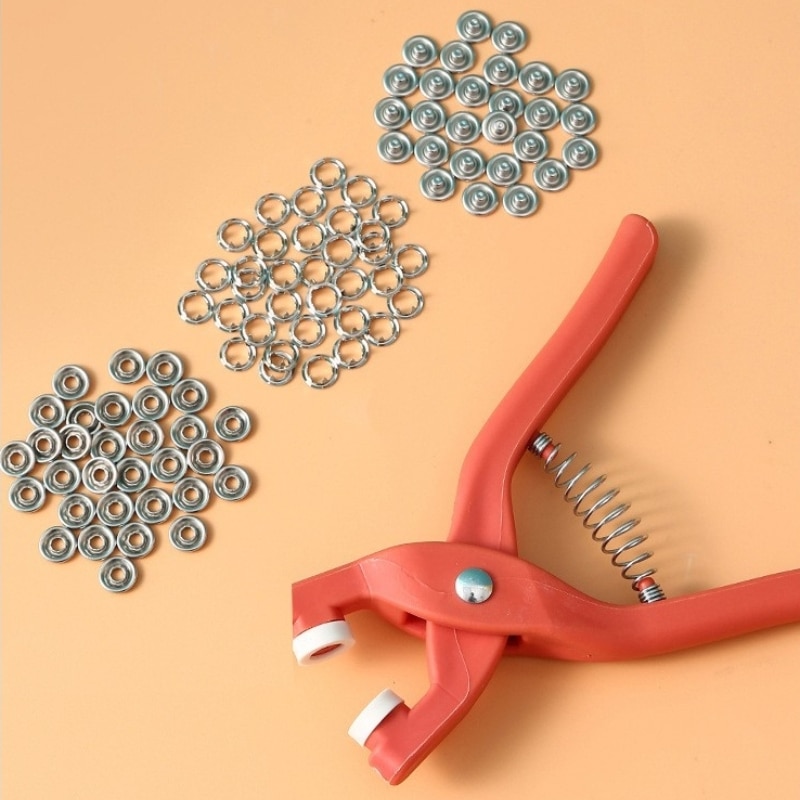 50pcs 9.5MM Five Jaw Buckle Pliers Set Tool DIY Craft Sewing Hollow Solid Metal Snap Buttons Clothes Installation