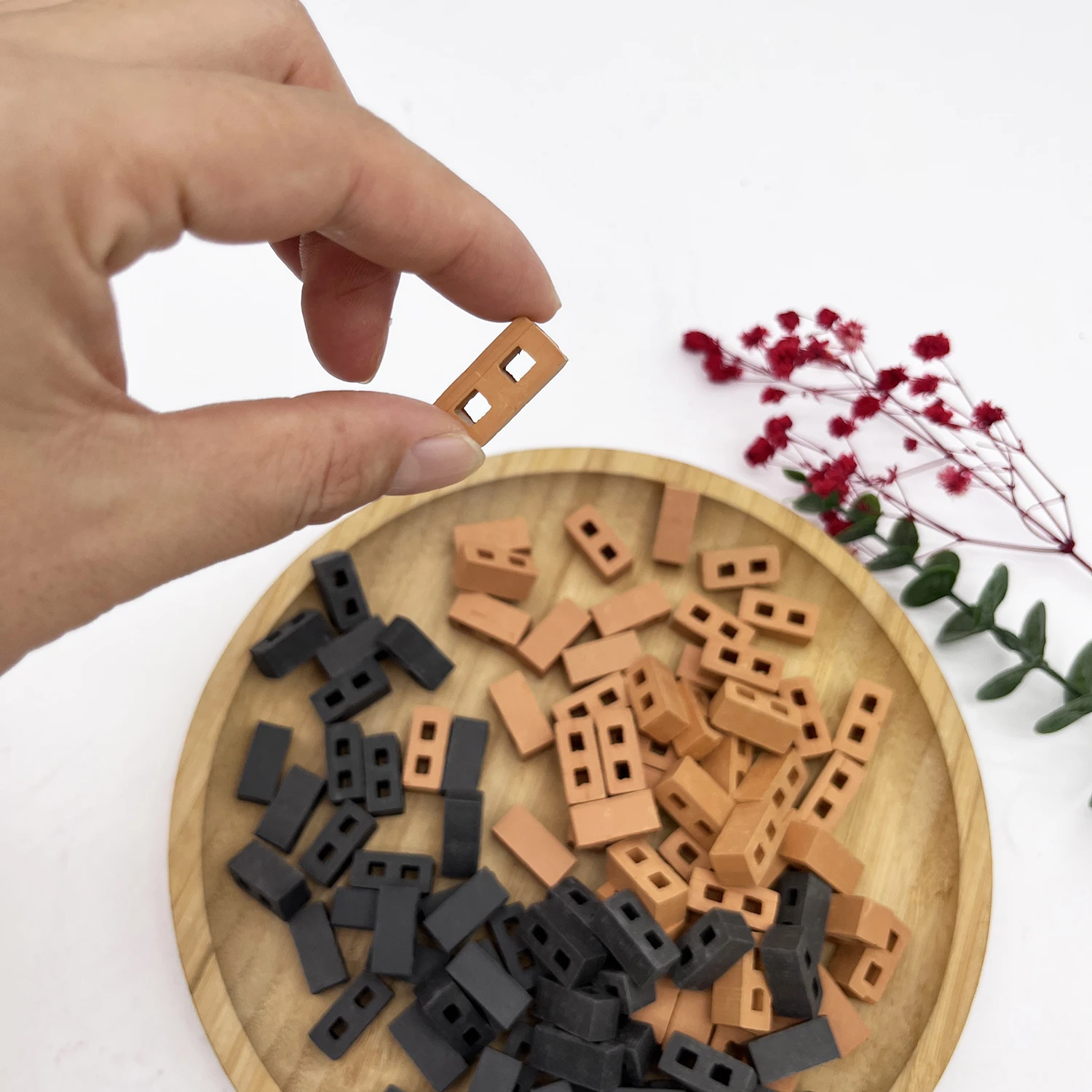50pcs Mini Cinder Blocks, Miniature Bricks DIY Fake Bricks Concrete Tiny Dollhouse Accessories, For Model Buildings
