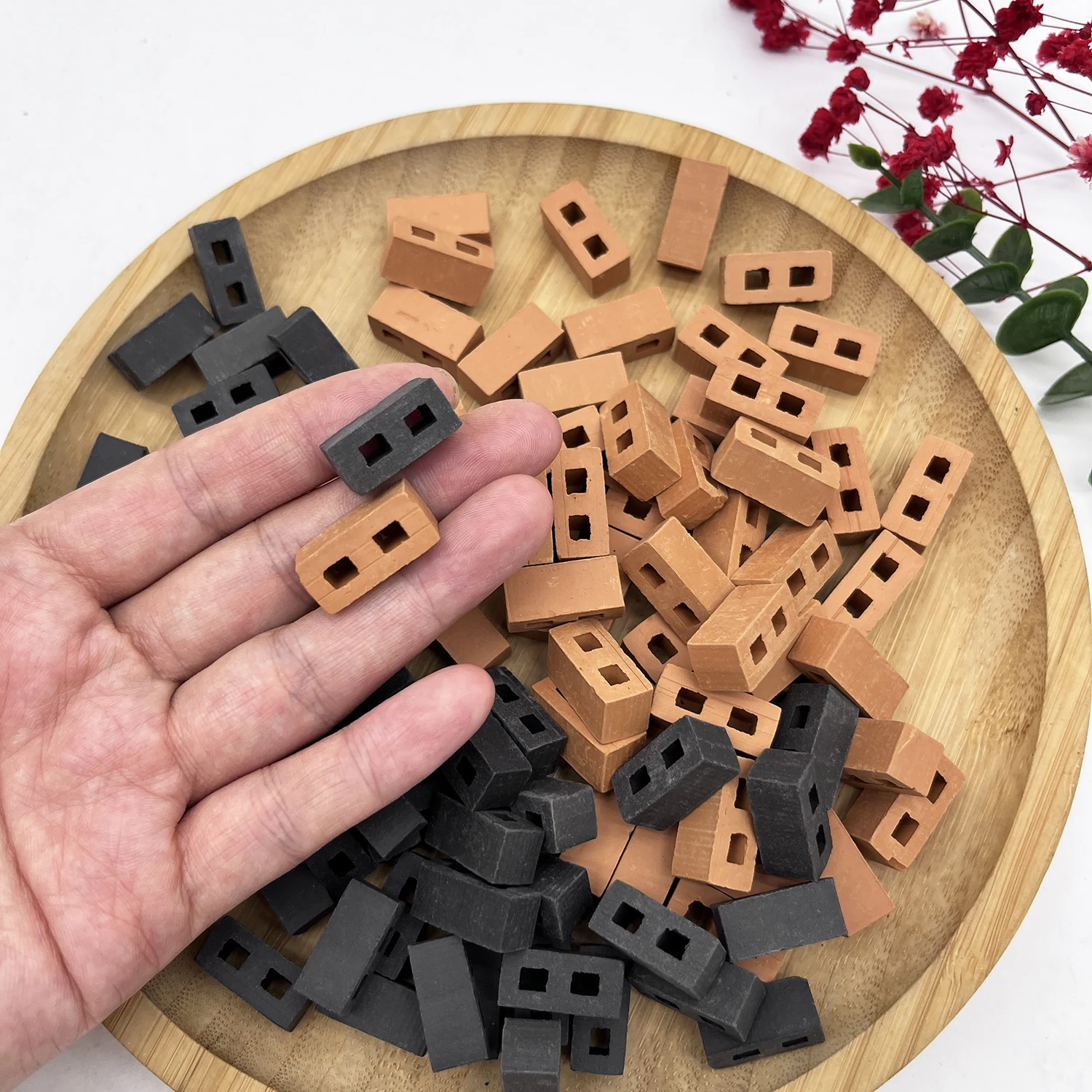 50pcs Mini Cinder Blocks, Miniature Bricks DIY Fake Bricks Concrete Tiny Dollhouse Accessories, For Model Buildings