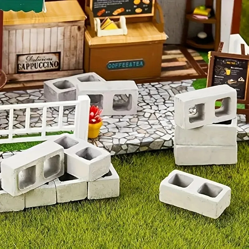 50pcs Mini Cinder Blocks, Miniature Bricks DIY Fake Bricks Concrete Tiny Dollhouse Accessories, For Model Buildings