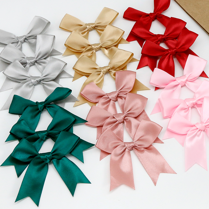 50PCS Pink Satin Ribbon Bows Decoration Packages Gift Small Flower Bows For Craft Wedding Bow Birth DIY Party Decoration