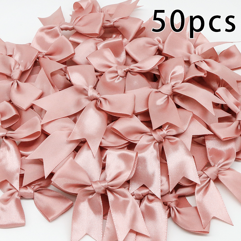 50PCS Pink Satin Ribbon Bows Decoration Packages Gift Small Flower Bows For Craft Wedding Bow Birth DIY Party Decoration