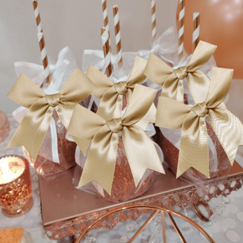 50PCS Pink Satin Ribbon Bows Decoration Packages Gift Small Flower Bows For Craft Wedding Bow Birth DIY Party Decoration