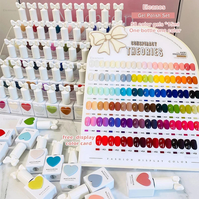 58 Colors Macaron Nail Gel Polish Set Full Coverage Gel Varnish Nail Salon Wholesale Marnicure UV Gel Learner Kit 15ml