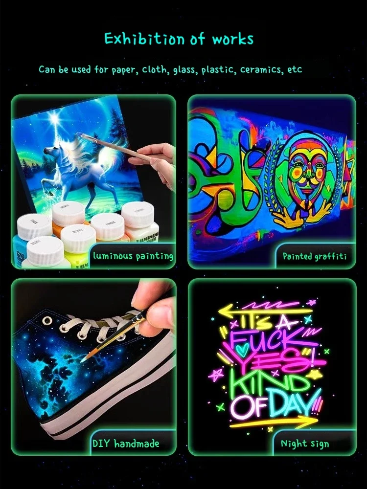 58ML Fluorescent Acrylic Pigment Luminous Pigment Glow in Dark Hand Painted DIY Festival Party Wall Light Absorbing 58ML Fluorescent Acrylic Pigment Luminous Pigment Glow in Dark Hand Painted DIY Festival Party Wall Light Absorbing
