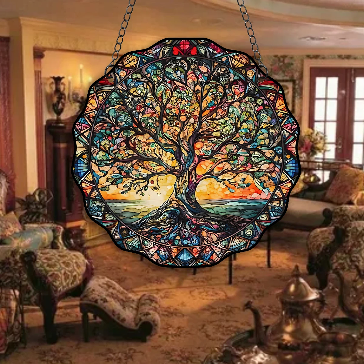 5.9inch Tree of Life Wall Art Decor Sun Hanging Sign Round Indoor Outdoor Window Acrylic Welcome Plate Pendant 5.9inch Tree of Life Wall Art Decor Sun Hanging Sign Round Indoor Outdoor Window Acrylic Welcome Plate Pendant