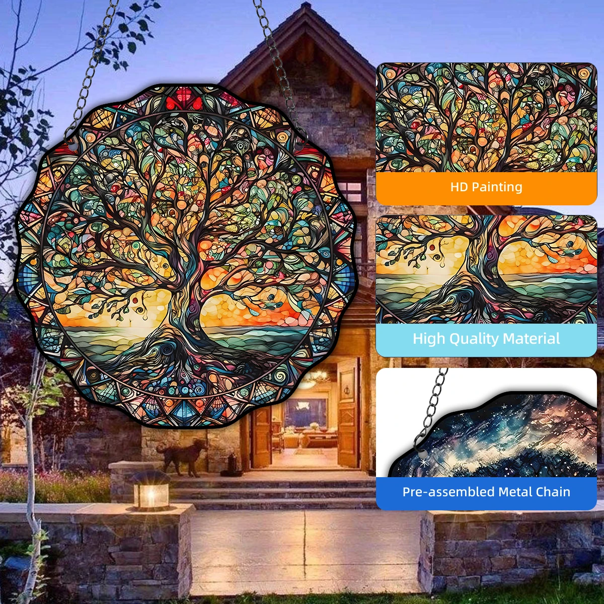 5.9inch Tree of Life Wall Art Decor Sun Hanging Sign Round Indoor Outdoor Window Acrylic Welcome Plate Pendant 5.9inch Tree of Life Wall Art Decor Sun Hanging Sign Round Indoor Outdoor Window Acrylic Welcome Plate Pendant