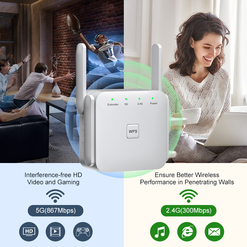 5G Repeater WiFi Long Range 1200Mbps Wifi Extender Router Signal Wi fi Amplifier Network Wi-fi Booster 2.4G Wi-fi