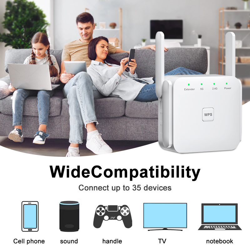 5G Repeater WiFi Long Range 1200Mbps Wifi Extender Router Signal Wi fi Amplifier Network Wi-fi Booster 2.4G Wi-fi
