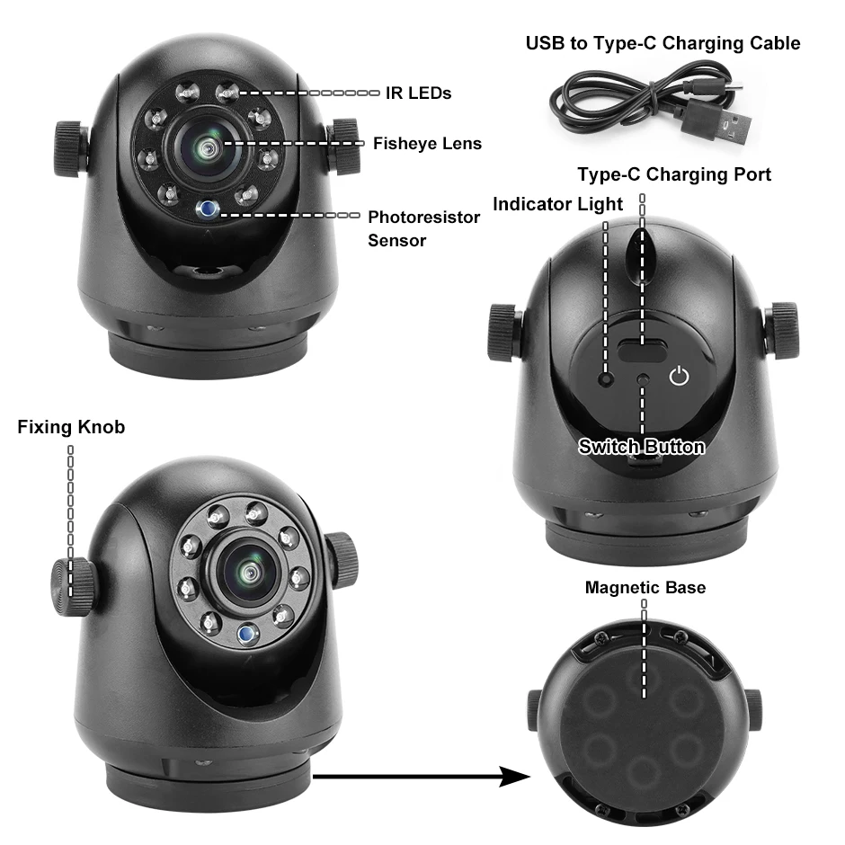 5G WiFi Magnetic Hitch Wireless Rear View Camera Night Vision Rechargeable for Trailer RV Truck for iPhone Android