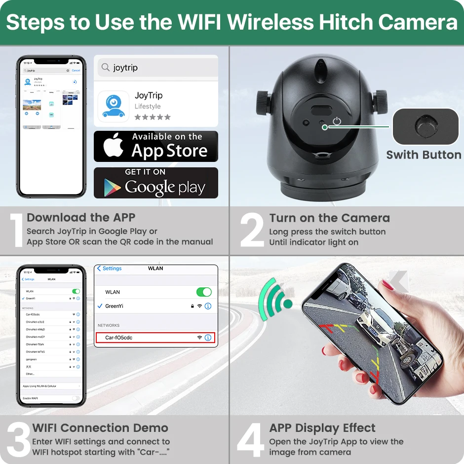 5G WiFi Magnetic Hitch Wireless Rear View Camera Night Vision Rechargeable for Trailer RV Truck for iPhone Android