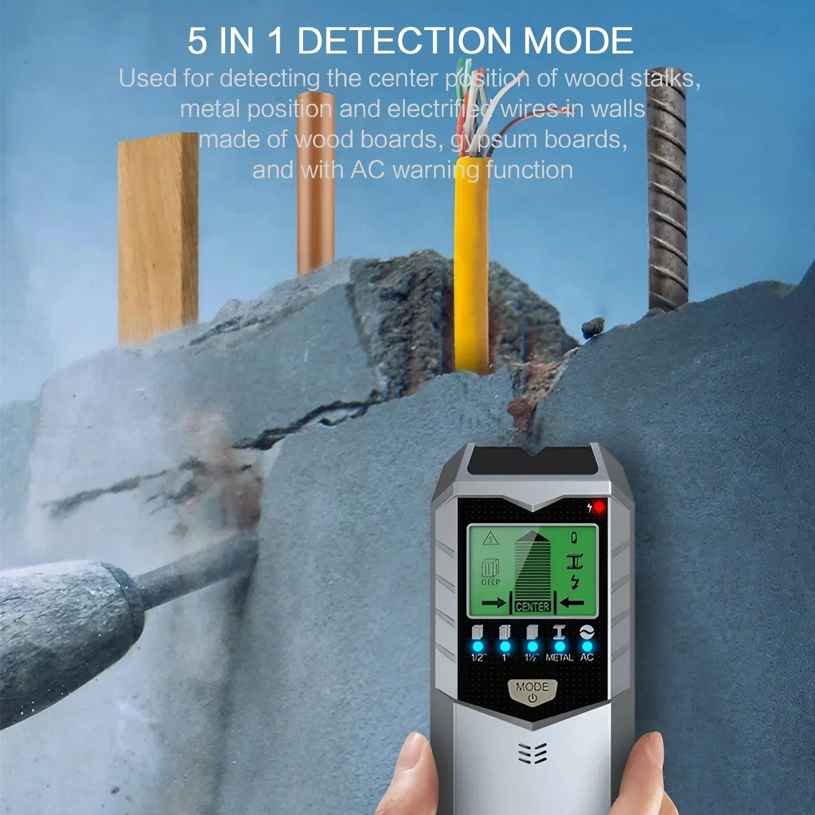 5in1 Wall Metal Detection Instrument Measuring Metal Current Wire Wood Handheld Detector Stud Post Measuring Instrument