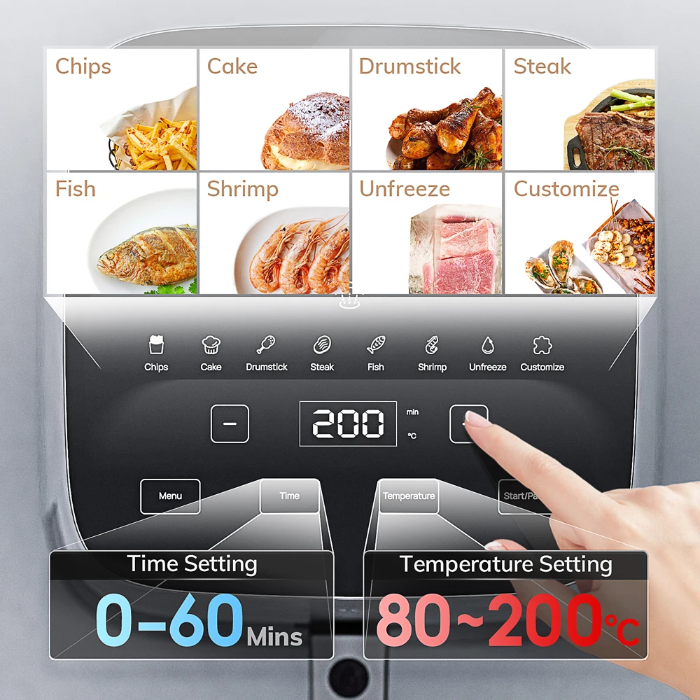 5L Air Fryer Electric Hot fryer Oven Oilless Cooker with Touch Control Nonstick Baske Visible Window