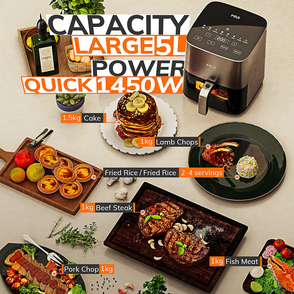 5L Air Fryer Electric Hot fryer Oven Oilless Cooker with Touch Control Nonstick Baske Visible Window