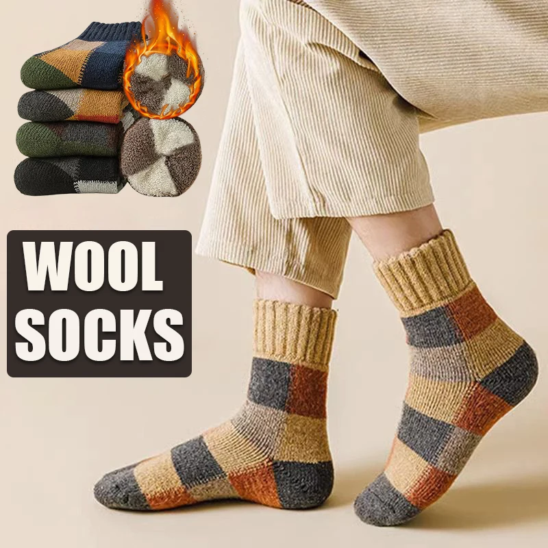 5pairs Winter Men's Warm Thermal Colorblock Thick Wool Socks Warm Colorblock Soft Comfortable Plush Snow Floor Sock 5pairs Winter Men's Warm Thermal Colorblock Thick Wool Socks Warm Colorblock Soft Comfortable Plush Snow Floor Sock