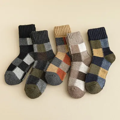 5pairs Winter Men's Warm Thermal Colorblock Thick Wool Socks Warm Colorblock Soft Comfortable Plush Snow Floor Sock 5pairs Winter Men's Warm Thermal Colorblock Thick Wool Socks Warm Colorblock Soft Comfortable Plush Snow Floor Sock
