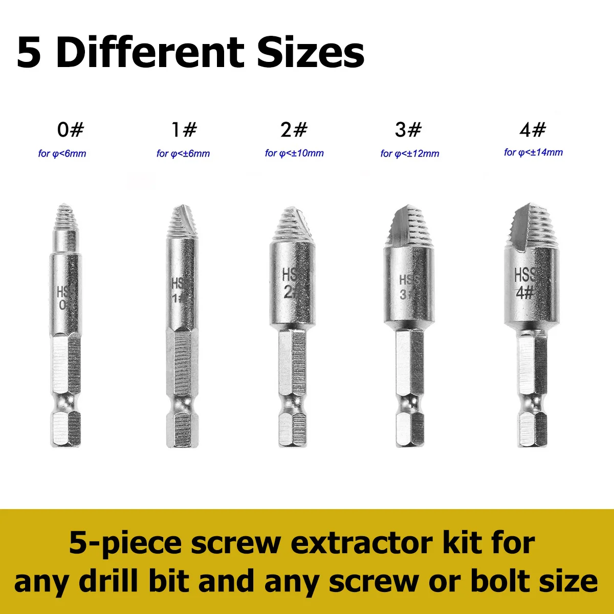 5Pcs Damaged Screw Extractor Drill Bit High Speed Steel Double Easily Take Out Side Drill Out Broken Screw Remover Bolt 5Pcs Damaged Screw Extractor Drill Bit High Speed Steel Double Easily Take Out Side Drill Out Broken Screw Remover Bolt