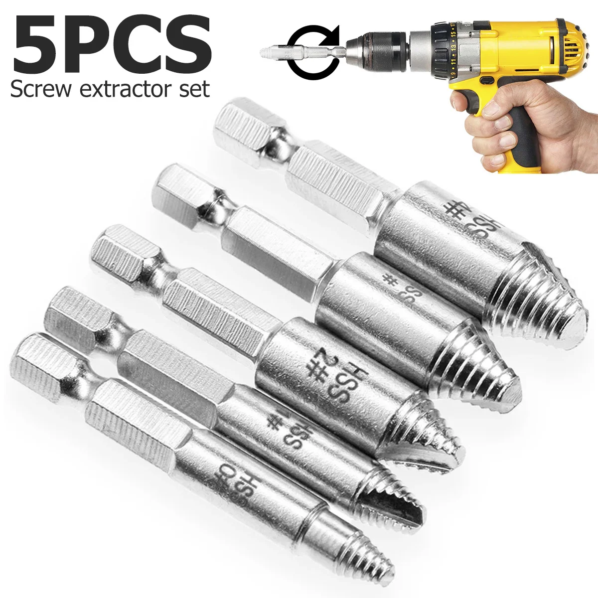 5Pcs Damaged Screw Extractor Drill Bit High Speed Steel Double Easily Take Out Side Drill Out Broken Screw Remover Bolt 5Pcs Damaged Screw Extractor Drill Bit High Speed Steel Double Easily Take Out Side Drill Out Broken Screw Remover Bolt