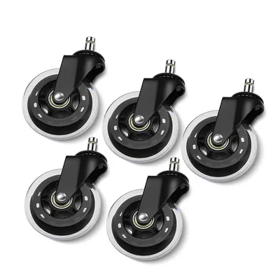 5PCS Swivel Rubber Caster Wheels 3 Inch Office Chair Caster Wheels Replacement 60KG Soft Safe Rollerblade Style Caster