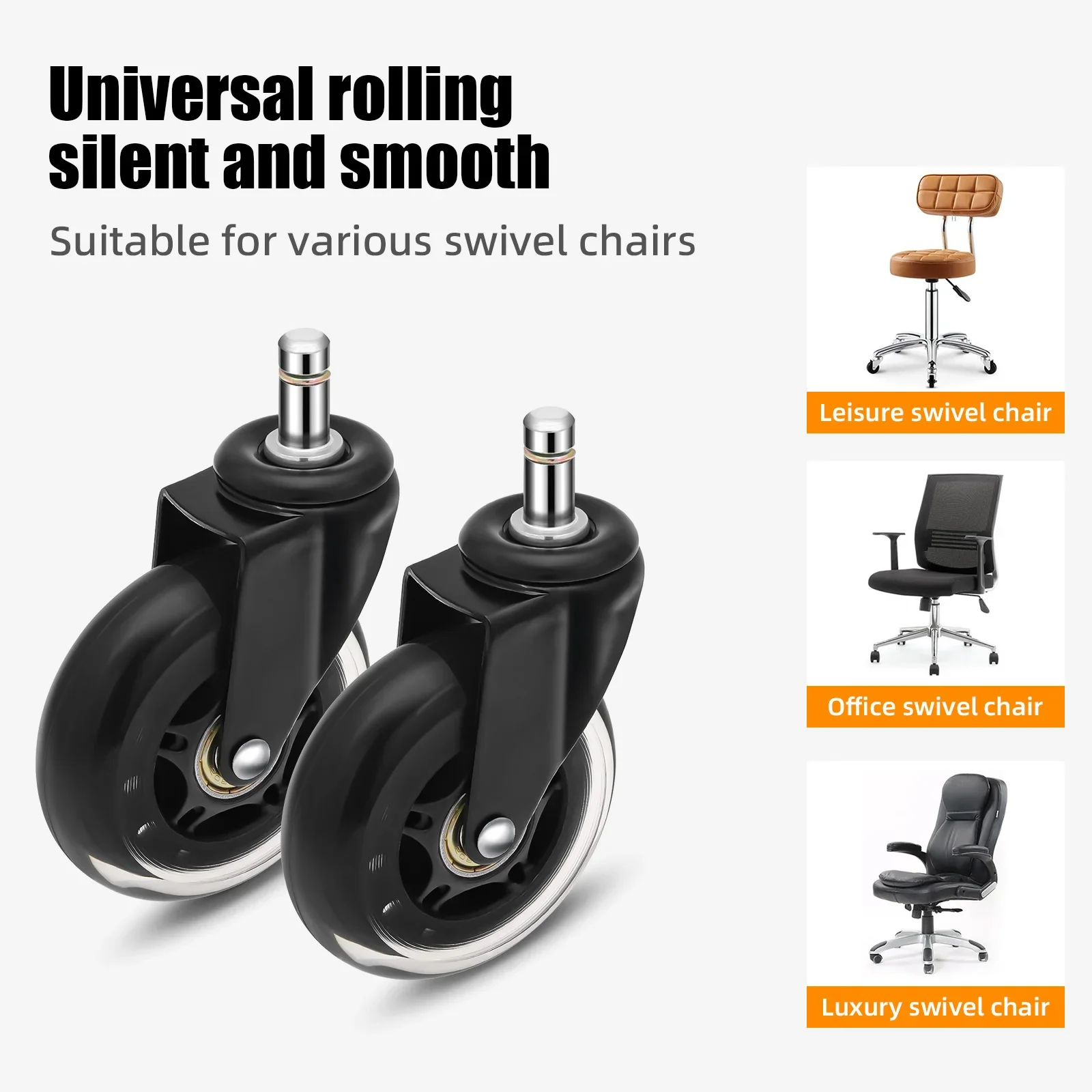 5PCS Swivel Rubber Caster Wheels 3 Inch Office Chair Caster Wheels Replacement 60KG Soft Safe Rollerblade Style Caster