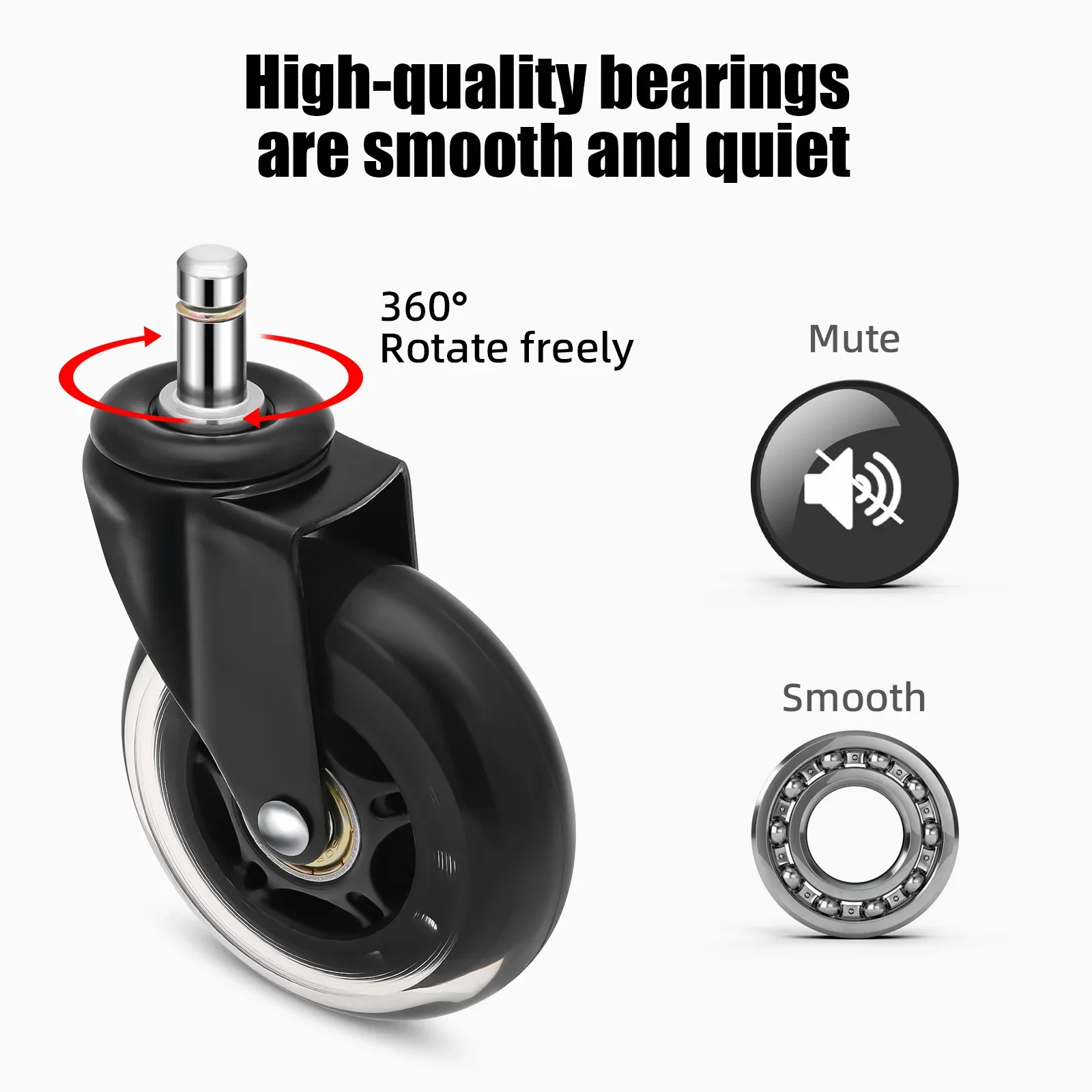 5PCS Swivel Rubber Caster Wheels 3 Inch Office Chair Caster Wheels Replacement 60KG Soft Safe Rollerblade Style Caster