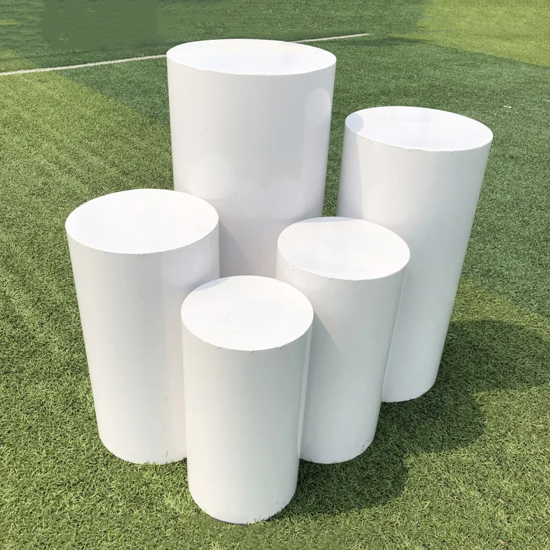 5pc/set Cylinder Pedestal Plinth Cake Stand White Flower Column Dessert Table For Birthday Party Wedding Decoration