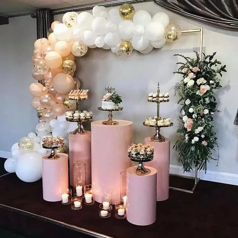 5pc/set Cylinder Pedestal Plinth Cake Stand White Flower Column Dessert Table For Birthday Party Wedding Decoration 5pc/set Cylinder Pedestal Plinth Cake Stand White Flower Column Dessert Table For Birthday Party Wedding Decoration