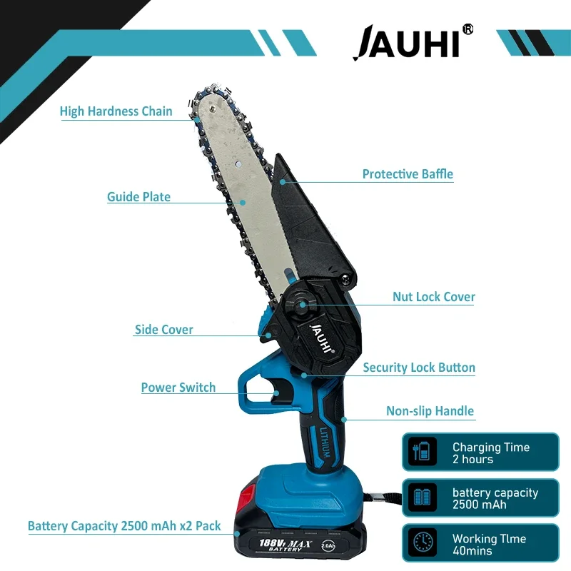 6 Inch Chain Saw Cordless Electric Saw for Makita 18V Battery Handheld Garden Logging Chainsaw Wood Cutting Power Tool