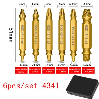 6 PCS HSS Damaged Screw Extractor Drill Stripped Screw Extractor Remover Set Double Ended Broken Screw Bolt Demolition