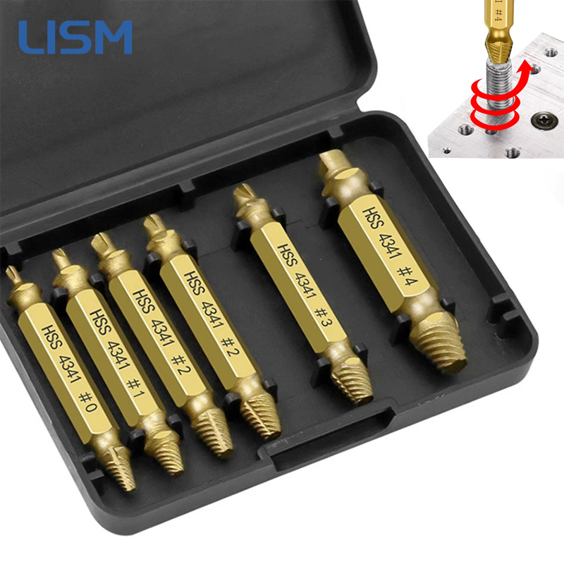 6 PCS HSS Damaged Screw Extractor Drill Stripped Screw Extractor Remover Set Double Ended Broken Screw Bolt Demolition